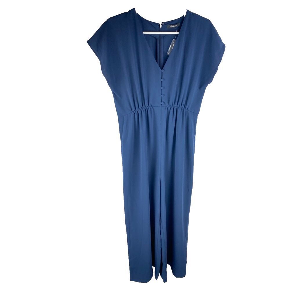 Madewell Womens 6 V-Neck Button‎ Front Jumpsuit Navy Blue NWT AB775